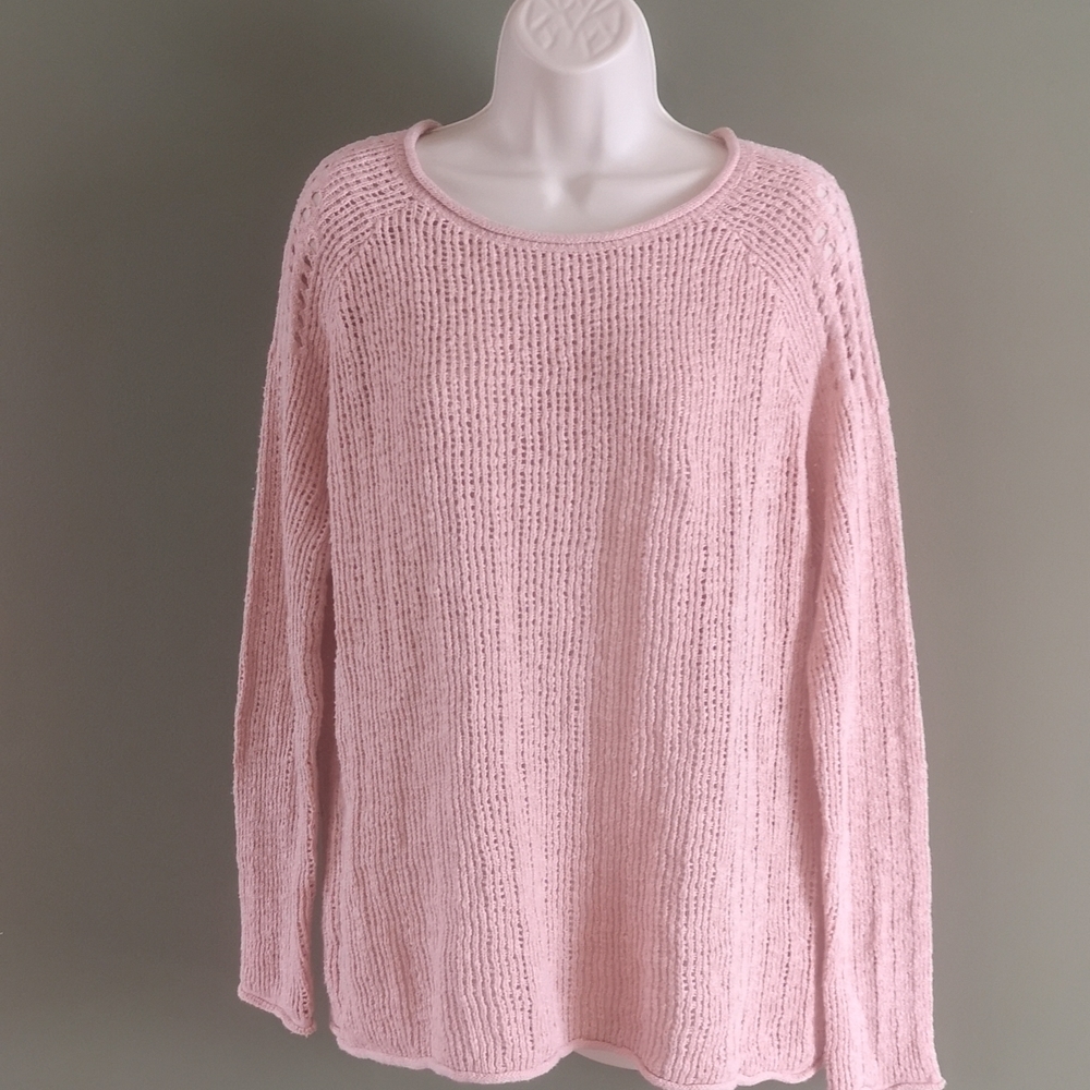 Mittoshop Pink Loose Knit Cotton Rolled Hem Long Sleeve Sweater Sz M Boutique
